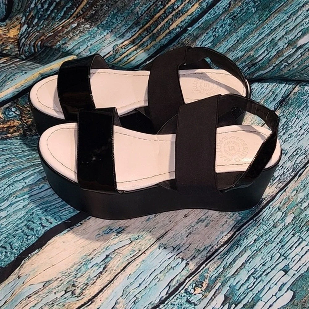 Y2K Minimalist Italian Platform Sandals Black Chunky Wedge Grunge Goth Y2K EU 37